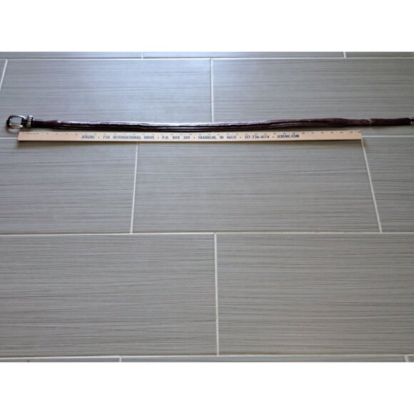 Brown Genuine Leather Western Belt Unisex Silver Engraved Buckle & Tips Size 38 - Picture 8 of 9